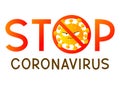 Coronavirus cartoon evil character with stop sign isolated on white background