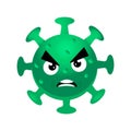 Coronavirus is a cartoon-style character .Evil green character of the coronavirus.Vector illustration