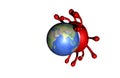 coronavirus cell attacking the earth globe