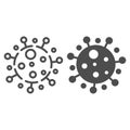 Coronavirus cell line and solid icon, Covid-19 epidemic concept, Novel Coronavirus bacteria sign on white background