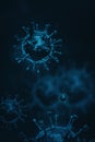 Coronavirus cells, bacteria or germs microorganism under microscope in the blue color illustration background Royalty Free Stock Photo