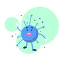 Coronavirus character. Friendly smiling Covid-19 virus personage with hands and legs. Take a break during quarantine concept