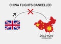 Coronavirus in China. Flights cancelled. Novel coronavirus 2019-nCoV. Virus quarantine. Vector illustration. EPS 10