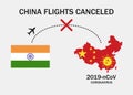 Coronavirus in China. Flights cancelled. Novel coronavirus 2019-nCoV. Virus quarantine. Vector illustration. EPS 10