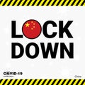 Coronavirus China Lock DOwn Typography with country flag