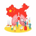 Coronavirus china wuhan epidemic disease vector illustration. Virus on China map, flu people in mask unhealthy, medical