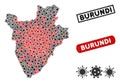 Coronavirus Collage Burundi Map with Grunge Stamp Seals