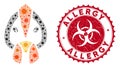 Coronavirus Collage Chicken Face Icon with Grunge Allergy Stamp