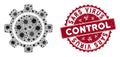 Coronavirus Collage Gear Icon with Grunge Sars Virus Control Stamp