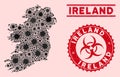 Coronavirus Collage Ireland Island Map with Distress Biohazard Stamps