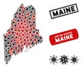 Coronavirus Collage Maine State Map with Distress Seals Royalty Free Stock Photo