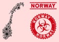 Coronavirus Collage Norway Map with Textured Biohazard Stamps