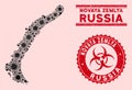 Coronavirus Collage Novaya Zemlya Islands Map with Scratched Biohazard Stamp Seals