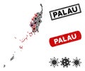 Coronavirus Collage Palau Map with Distress Stamp Seals