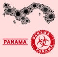 Coronavirus Collage Panama Map with Distress Biohazard Stamps