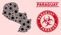 Coronavirus Collage Paraguay Map with Textured Biohazard Stamp Seals