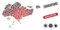 Coronavirus Collage Singapore Map with Distress Stamp Seals