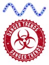 Coronavirus Collage Sinusoid Wave Icon with Grunge Danger Trends Seal