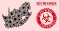 Coronavirus Collage South African Republic Map with Grunge Biohazard Stamp Seals