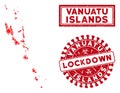Mosaic Vanuatu Islands Map and Grunge Lockdown Seals