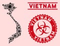 Coronavirus Collage Vietnam Map with Grunge Biohazard Watermarks