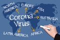 Coronavirus concept on blue world map background Royalty Free Stock Photo