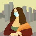 Coronavirus concept. Female portrait, woman in the mask. Mona Lisa style
