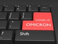 Coronavirus concept. Word COVID-19 OMICRON on button of computer keyboard