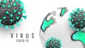 Coronavirus and covid 19 concept. 3d vector coronavirus cell, bacterium or microbes on a white horizontal background with text