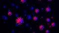 Coronavirus COVID-19 3D illustration with red and blue contagious virus cells on abstract dark scientific background for Royalty Free Stock Photo