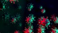 Coronavirus COVID-19 3D illustration with red and green contagious virus cells on abstract dark scientific background Royalty Free Stock Photo