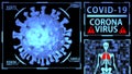 Coronavirus/Covid-19 3D Model Rendering in Futuristic Digital Medical HUD with Body Scan Background Still Image