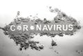 Coronavirus covid-19 danger word drawing in dust, dirt, ash as virus disease threath