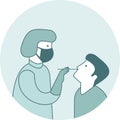 Coronavirus COVID-19 diagnostics. Doctor wearing full antiviral protective gear making nasal swab test for patient. COVID-19