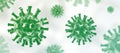 Coronavirus COVID-19 - Green floating virus background - 3D Virology and Microbiology