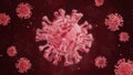 COVID-19, Coronavirus infect in blood under microscope. Motion or Flying of Corona virus, flu virus on red background. Microbe Royalty Free Stock Photo
