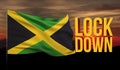 Coronavirus COVID-19 lockdown concept with waving national flag of Jamaica. Pandemic 3D illustration.