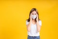 Coronavirus covid 19 mask protects filter of Young asian woman cough infection her is sick Royalty Free Stock Photo