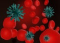 Coronavirus COVID-19 2019-nCov with red blood cells on a dark background. Royalty Free Stock Photo