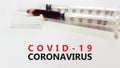 Coronavirus covid-19 with an out of focus syringe in the foreground