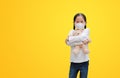 Coronavirus covid-19 and pollution protection concept. Asian little child girl hugging teddy bear doll with wearing mask to Royalty Free Stock Photo