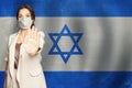 Coronavirus COVID-19 prevention and SARS cov 2 and Coronavirus disease in Israel concept. Woman in anti virus protection mask