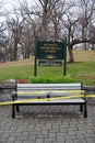 Coronavirus, COVID, Public Bench With Caution Tape, Do Not Sit, Rutherford, NJ, USA