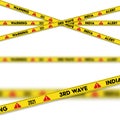 Coronavirus and Covid-19 and quarantine 3rd wave Warning stripes india. Danger zone. Isolated on transparent background. Vector Royalty Free Stock Photo