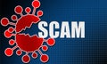 Coronavirus Covid-19 scams with blue background