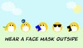 Coronavirus, covid 19, social distancing, emoji wearing face masks outside. Wear a face mask outside text. Youth concept of