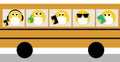 Coronavirus, covid 19, social distancing, emoji wearing face masks on yellow bus. Wear a face mask text