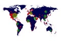 Coronavirus COVID-19 spread on world map confirmed cases report worldwide with red circle and recovered case with green circle