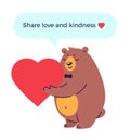 Coronavirus Covid support, love and care concept vector illustration. Bear holding heart to share love and good feelings