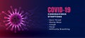 Coronavirus covid-19 symptons list with virus spread banner Royalty Free Stock Photo